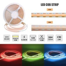 Image of 10M Reel DC 24V LED COB Seamless Strip Light 1CM/Cut 264LEDs/M IP20/IP65 Tape