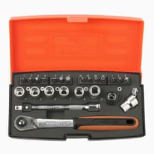 Image of Bahco Socket Set 1/4" 24 Piece + Slim Ratchet & Screwdriver Bit Set,SL24