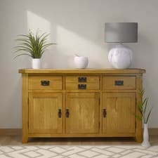 Image of Cotswold Oak Large Sideboard / 137cm Solid Storage Cabinet / Dining Room
