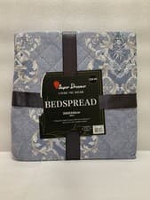 Image of Luxury Bedspread 200x240cm Blue With Floral Patterns Soft Touch