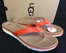 Image of UGG Australia Lorrie Woven Leather Sandals 1016176 Fire Opal Flip Flops Thongs