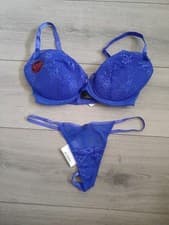 Image of BNWT Ann Summers Amethyst Pure Lace Push Up Bra & Thong Set Size 34D & 12
