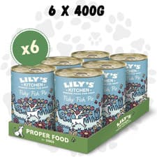 Image of 6x Lily's Kitchen Fishy Fish Pie 400g Grain-Free Wet Dog Food with Salmon 