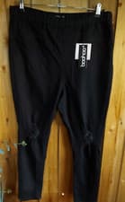 Image of BNWT 18 BOOHOO PLUS FRAYED DISTRESSED KNEE SKINNY JEGGING BLACK STRETCH DENIM