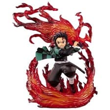 Image of Demon Slayer Tanjiro Kamado Figure Statue Anime Collectible with Flame Effect