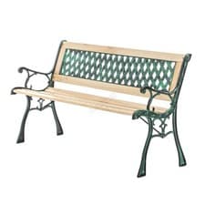 Image of Garden Bench Outdoor Wooden 3 Seater Cross Lattice Cast Iron Leg Patio Park Seat