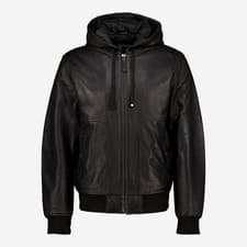 Image of SCHOTT NYC MEN'S HOODED LEATHER JACKET (L) BLACK * RRP £400.00 * BNWT