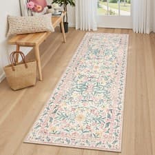 Image of Lahome Boho Hallway Runner Rug 2x6 Floral Kitchen Non Skid Washable Soft Indoor 