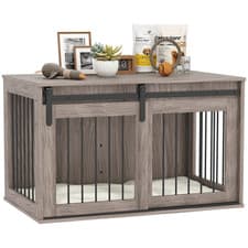 Image of Pawhut Dog Crate Furniture with Removable Cushion for Large Dogs - Brown