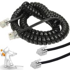 Image of Telephone Handset Cable RJ10 to RJ10 (4P4C) Coiled Curly Lead Cord Wire BLACK