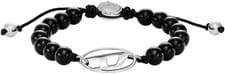 Image of Diesel Men’s Black Agate Bead Bracelet Stainless Steel Adjustable 17.5–25cm