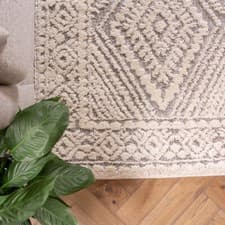 Image of Cream Grey Textured Rugs Moroccan Soft Scandi Diamond Boucle Soft Carpet Rugs