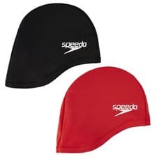 Image of 2x Adult Speedo Swim Cap Polyester Fabric Red & Black Anti-Tug Hair - Latex-Free