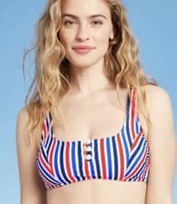 Image of Xhilaration Bikini Top Women’s XS 00 Bralette Red White Blue Stripe Ribbed New