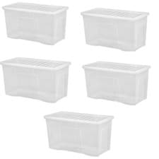 Image of Wham Crystal 110 Litre Plastic Storage Box With Lid 5 Pack