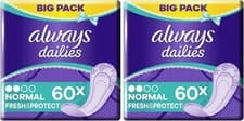 Image of Always Dailies Fresh & Protect Normal Pantyliners, 60 per Pack (Pack of 2)