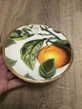 Image of Mango Wood And Enamel Small Dish With Orange Tree Design