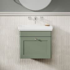 Image of Nuie Classique Wall Hung 1-Drawer Vanity Unit with Basin 500mm Wide Satin Green