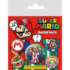 Image of SUPER MARIO CHARACTERS 5 PACK OF BADGES NEW 100% OFFICIAL LICENSED MERCHANDISE