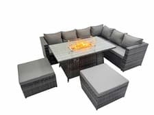 Image of Fimous Rattan Garden Corner Sofa Outdoor Furniture Sets Patio Gas Fire Pit Table