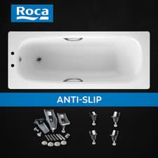 Image of Roca Carla 1700 x 700mm Steel Bath 2 Tap Holes with Grips & Anti-Slip + Legs
