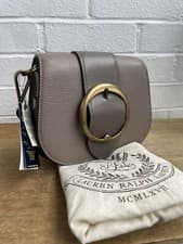 Image of Ralph Lauren Medium Gold Buckle Taupe Leather Shoulder / Crossbody Bag, New