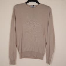 Image of John Smedley Men's Light Brown CLUNDY Wool Blend Knit Crew Neck Jumper Small