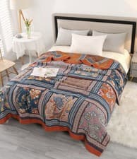 Image of Large bed spread blanket cotton sofa throw bohemian double / king size 79x90”