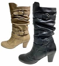 Image of CEFALU Ladies Leather Block Knee High Heel Long Biker Riding Boots Pull On Size