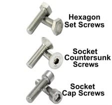 Image of M5 (5mmØ) SOCKET CAP SCREWSCOUNTERSUNK OR HEXAGON HEAD BOLTS A2 STAINLESS STEEL