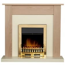 Image of Adam Southwold Fireplace in Oak & Cream with Blenheim Electric Fire in Brass,...