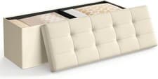 Image of Storage Ottoman Bench 110cm End of Bed Bench Storage Box Cream Faux Velvet