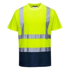 Image of Portwest Hi Vis Contrast Short Sleeve T Shirt Yellow / Navy 3XL