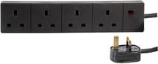 Image of PRO ELEC 4-Gang Mains Extension Lead, 1M Black, 13A UK Plug