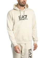 Image of EA7 Men's Modern Logo Graphic Pullover Hoodie, Beige
