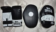 Image of Lonsdale Contender Bag Mitts, Hook and Jab Pads, Hand Wraps Set Junior Black