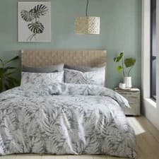 Image of Catherine Lansfield Montego Leaf Duvet Cover Set Grey Mint White Single