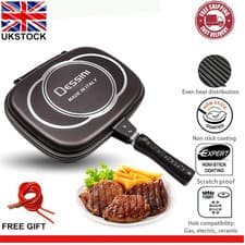 Image of DOUBLE SIDED FRYING PAN DIE-CAST MARBLE COATING FOLDABLE FLIP FRY GRILL 32CM