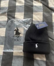 Image of Polo Ralph Lauren Men's Black/White Merino Wool Beanie Hat One Size New With Tag