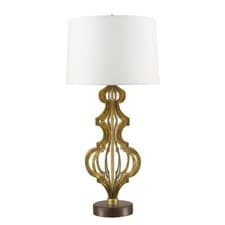 Image of Table Lamp Open Design Scroll Effect Cream Shade Distressed Gold LED E27 100W