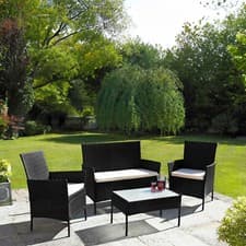 Image of Neo Rattan Sofa Set 4 Piece Garden Furniture Chair Coffee Table Patio Outdoor