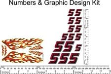 Image of R/C Vinyl Decal 1/16th Scale Bevel 2-D Red (# 5's) Graphic Flame Kit R123n