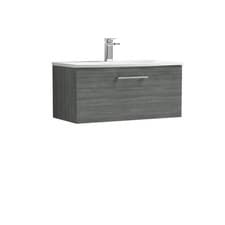 Image of Nuie Arno Anthracite Woodgrain 800mm Wall Hung Single Drawer Vanity Unit and Cur