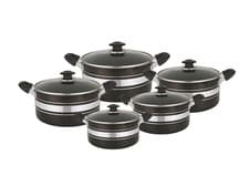Image of 5-Piece Aluminium Non-Stick Cookware Set –Black Casserole Pots with Lids 20–28cm