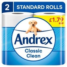 Image of Andrex Classic Clean Toilet Tissue, 2 Rolls 500g (Pack of 12)