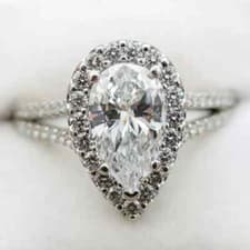 Image of 2.46 TCW Pear Cut Moissanite Halo Engagement Ring 14k White Gold Pated
