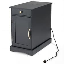 Image of End Table with Charging Station 60x35x62cm Wood Side Table Black