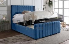 Image of OTTOMAN STORAGE BED PANEL PLUSH VELVET UPHOLSTERED BED FRAME- WINGED HEADBOARD