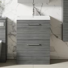 Image of Nuie Arno Anthracite Woodgrain FS 2-Drawer Vanity Unit & Basin-3 - 600mm