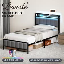 Image of Levede Single Bed Frame LED Lights Headboard USB Charge Metal Mattress Platform